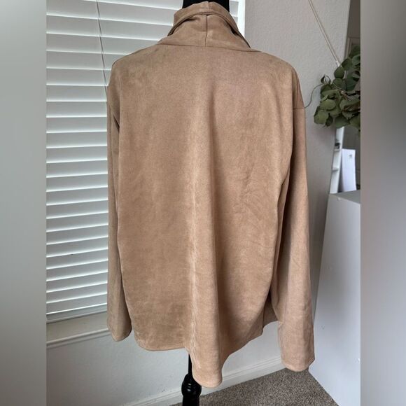 Plus Size 3X Open Front Waterfall Jacket Tan Faux Suede Draped Western Cowgirl - Picture 3 of 8
